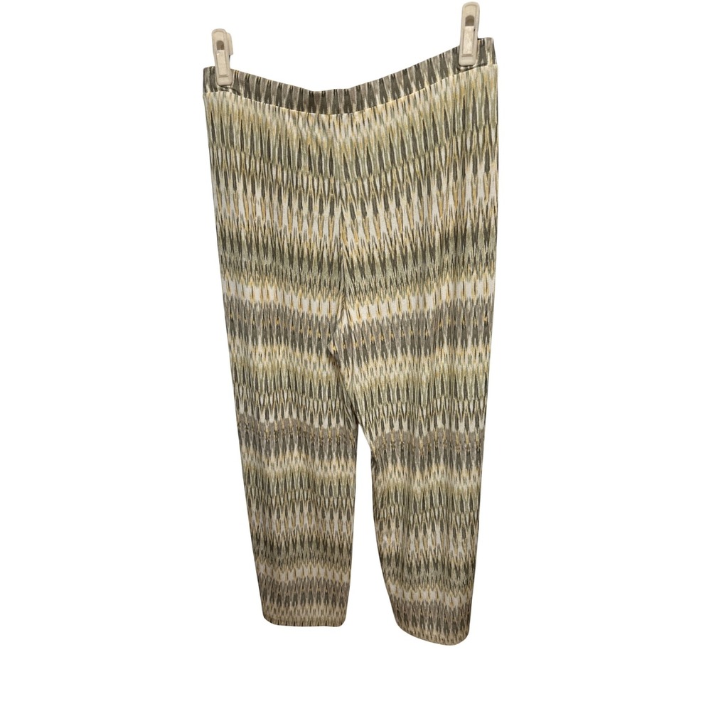 Travelers by Chicos Size 2 Olive Gold Geometric Ikat Print Pull On Loose Pants - Picture 4 of 4